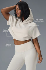 Cropped In The Air Short Sleeve Hoodie - Ivory