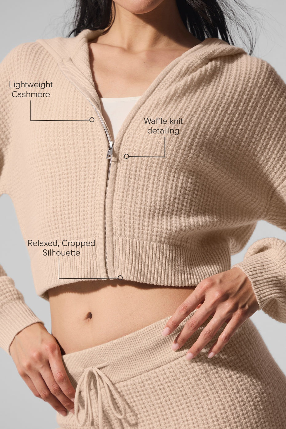 Cashmere Plush Waffle Full Zip Hoodie - Macadamia Blush