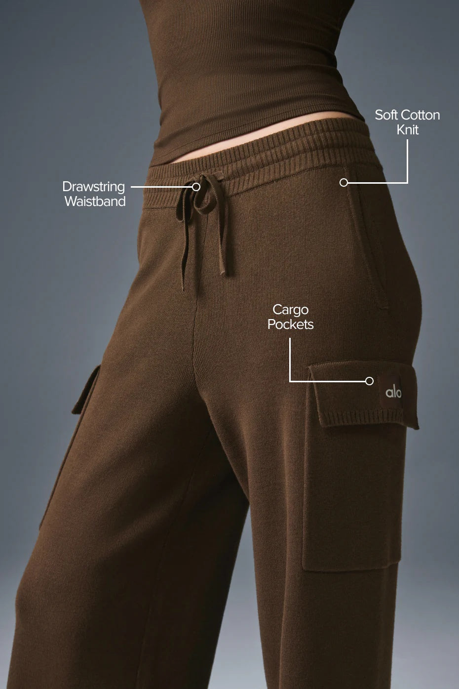 Scholar Knit High-Waist Cargo Pant - Espresso