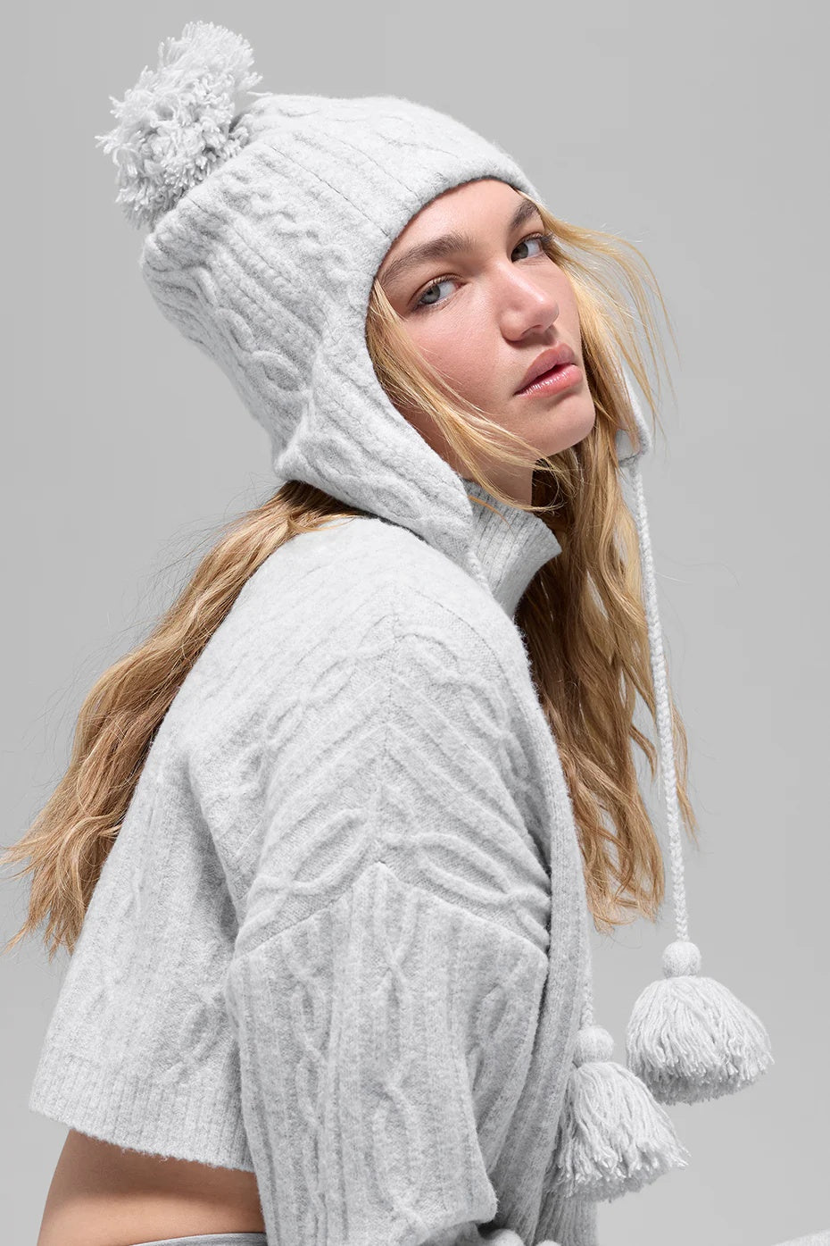 Cable Knit Winter Bliss Earflap Beanie - Athletic Heather Grey