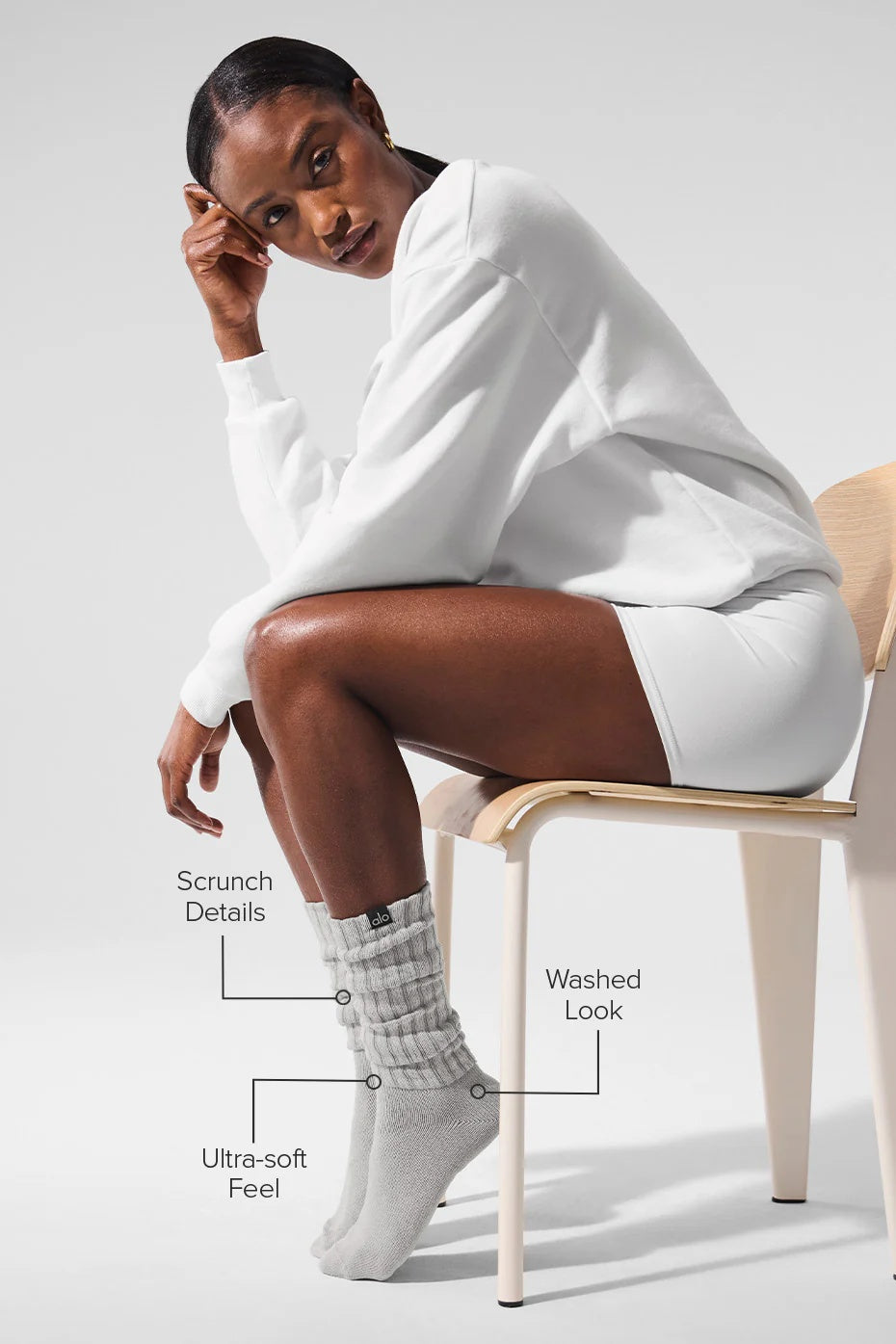 Unisex Washed Scrunch Sock - Hazy Grey Wash