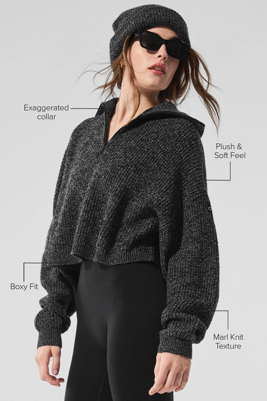 Marl Sweater 1/4 Zip Pullover - Black Marl