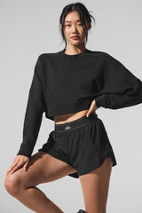 Cropped Sway Crew Neck Pullover - Black