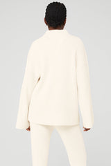 Cashmere Ribbed Winter Dream Mock Neck Coverup - Ivory