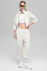 Polar Fleece Retreat Cropped Jacket - White Heather Grey