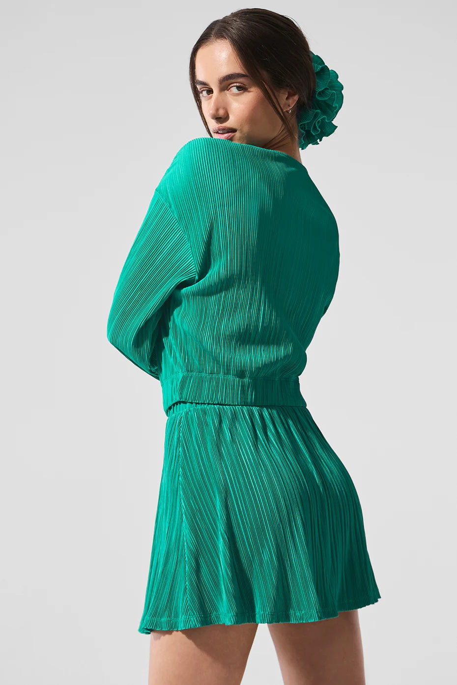 Cropped Micro Plisse Jacket - Spruce Green