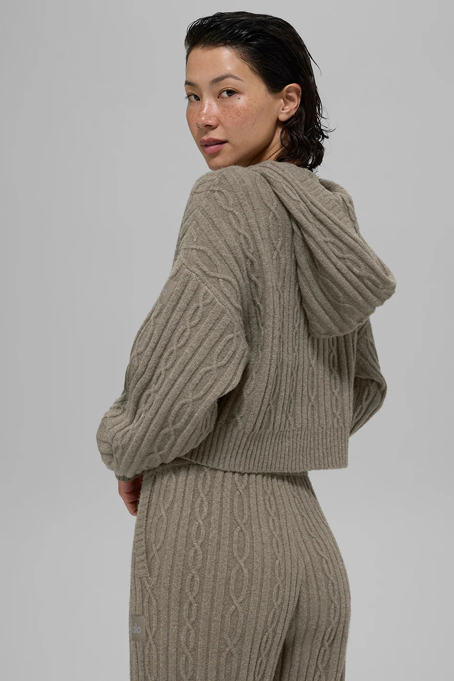 Cable Knit Winter Bliss Hoodie - Light Cocoa