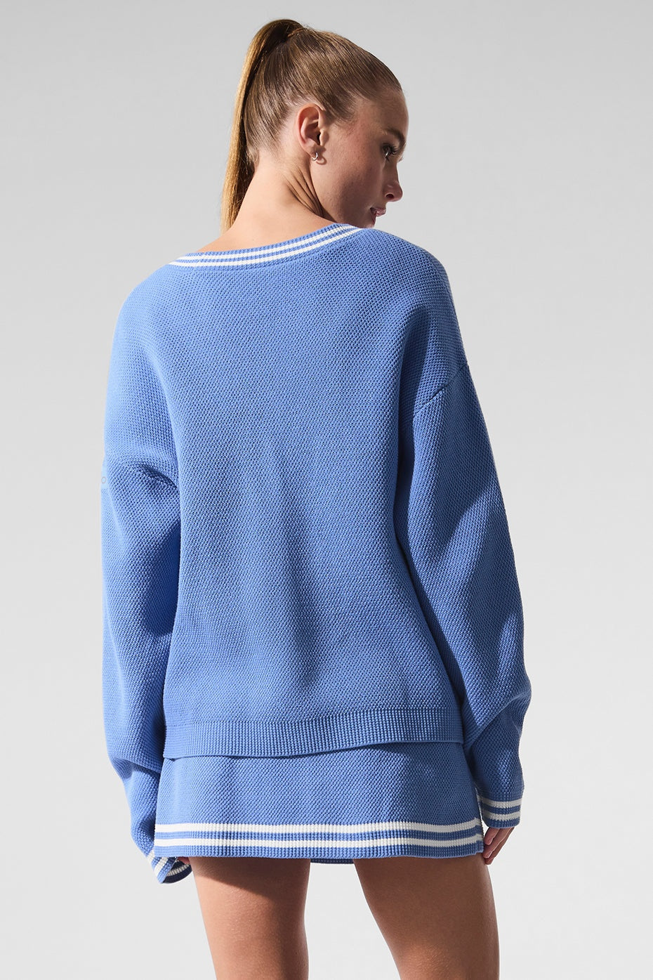 Tennis Club Sweater Knit Cardigan - Crystal Clear Blue/White