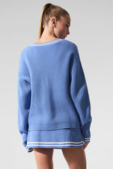 Tennis Club Sweater Knit Cardigan - Crystal Clear Blue/White