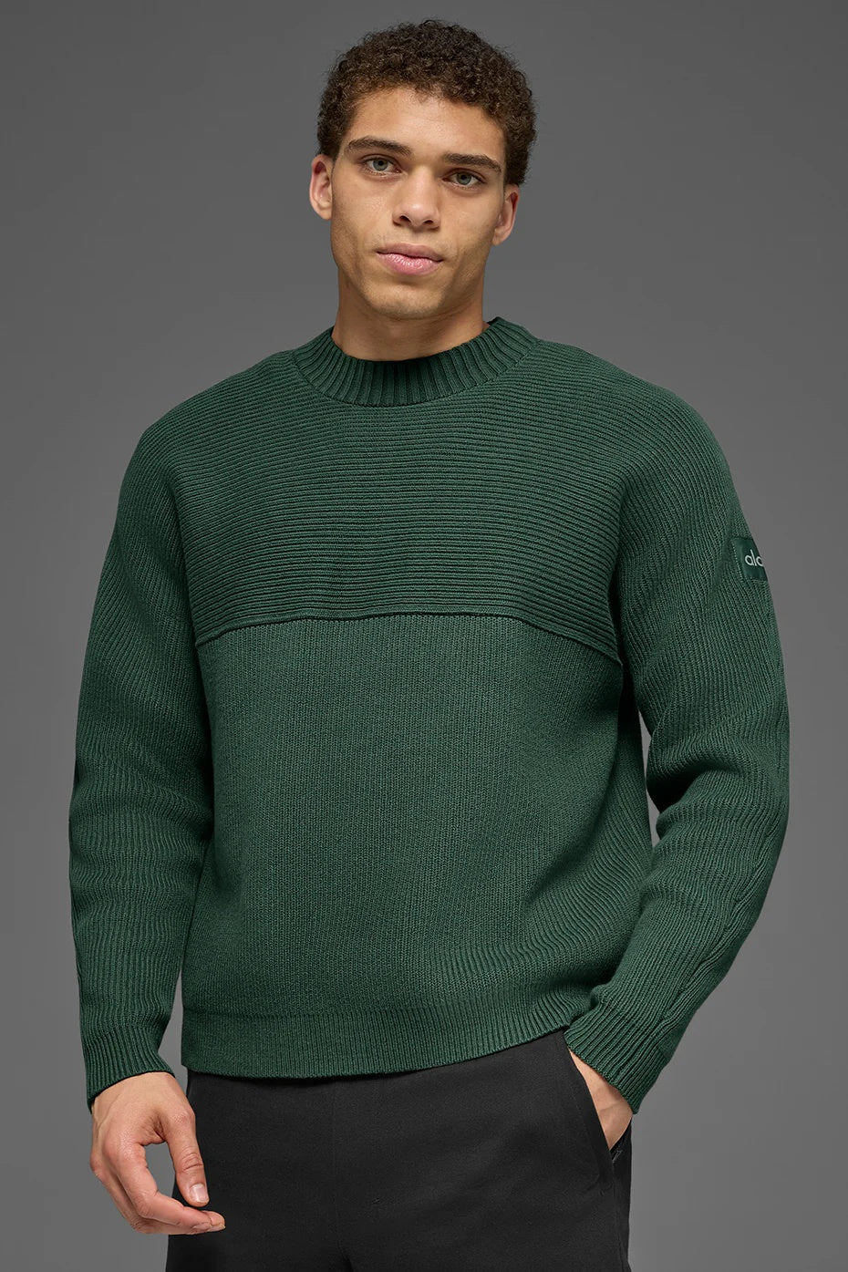 Domain Shift Rib Knit Sweater Crew - Clover Green