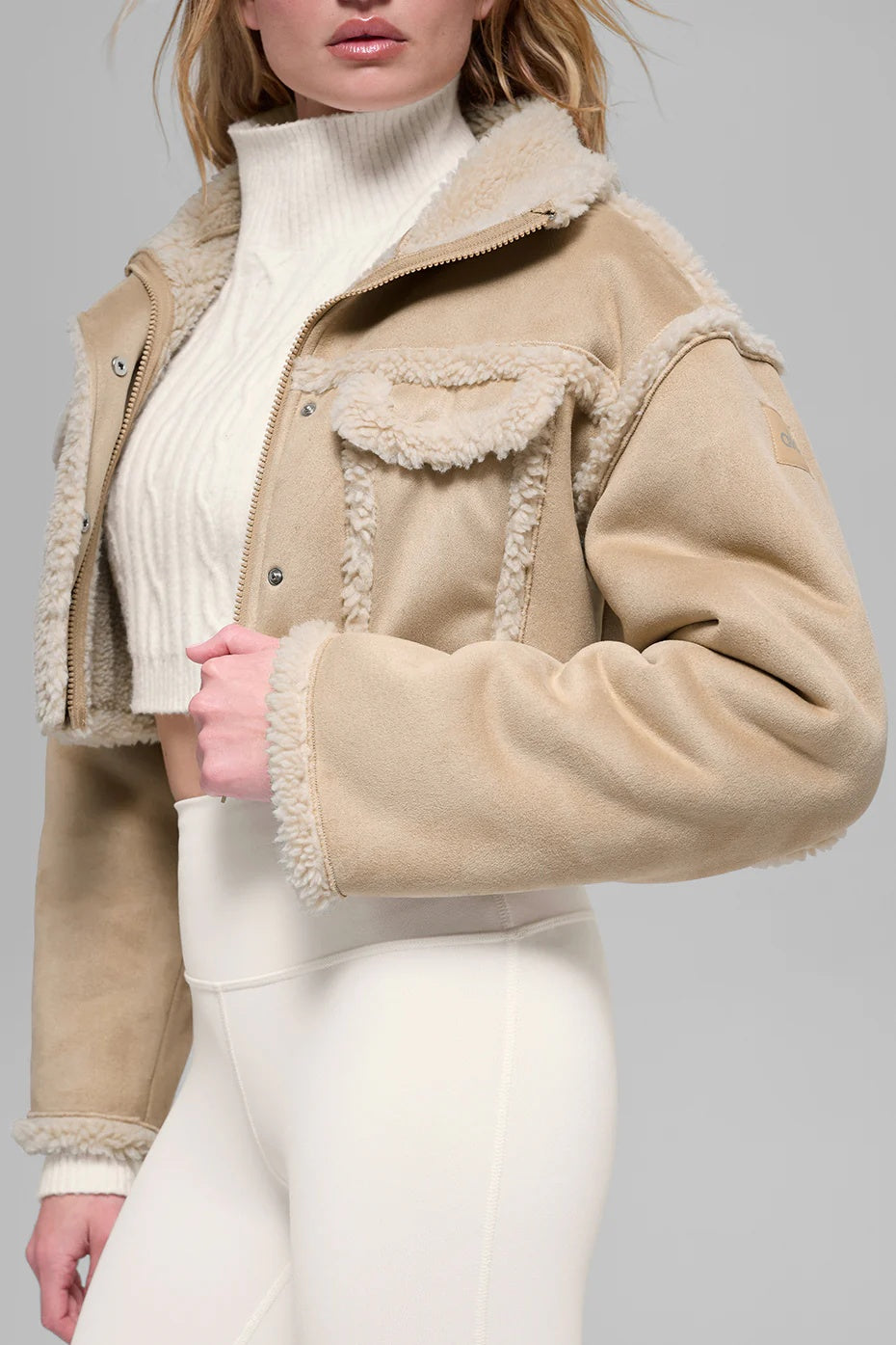 Faux Shearling Snowfall Cropped Jacket - Woodland Tan
