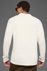 Textured Knit Long Sleeve Polo - Ivory