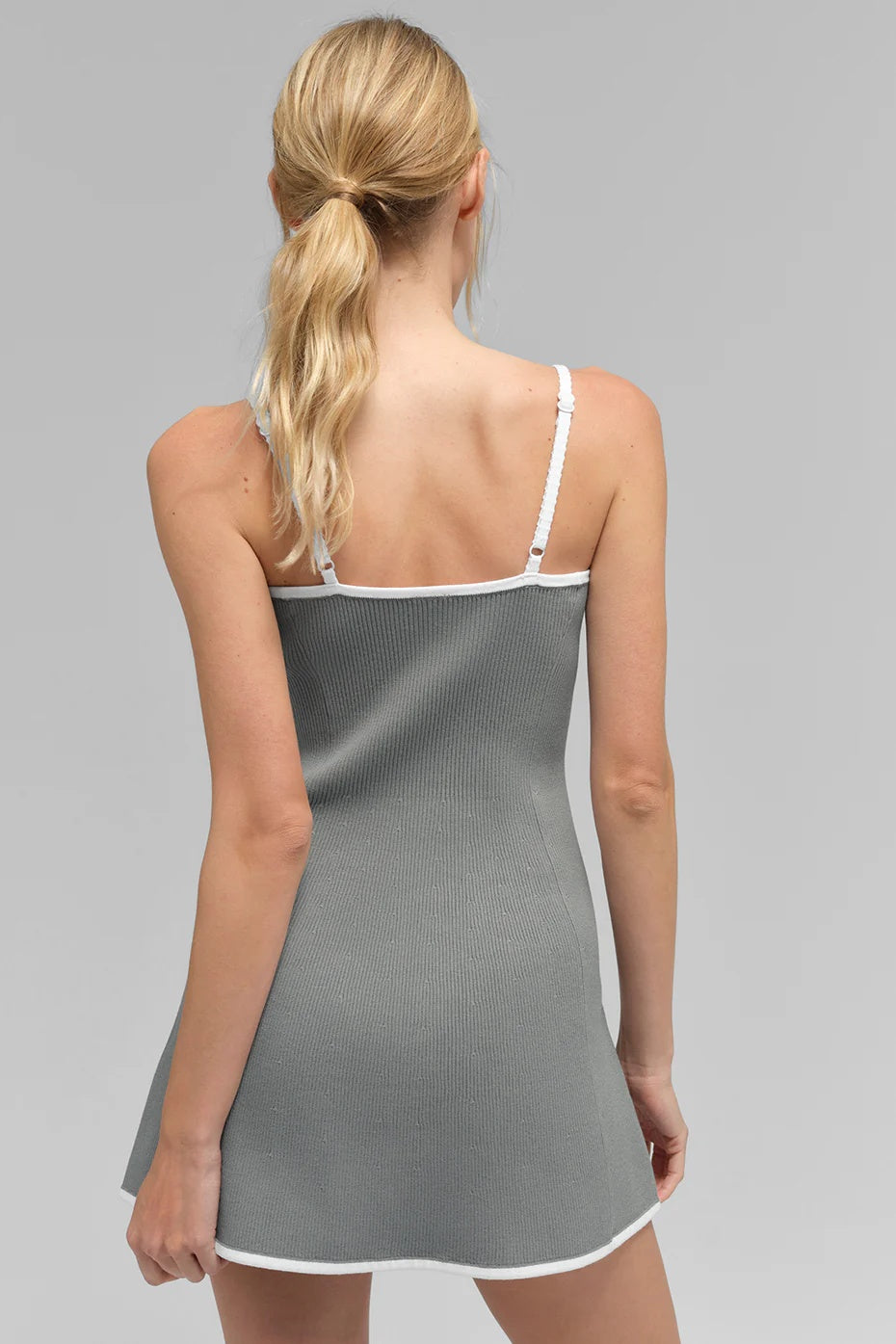 Ribbed Sweater Knit Highline Dress - Lunar Grey/White