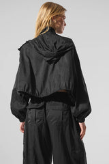 Cropped Game Time Full Zip Jacket - Black