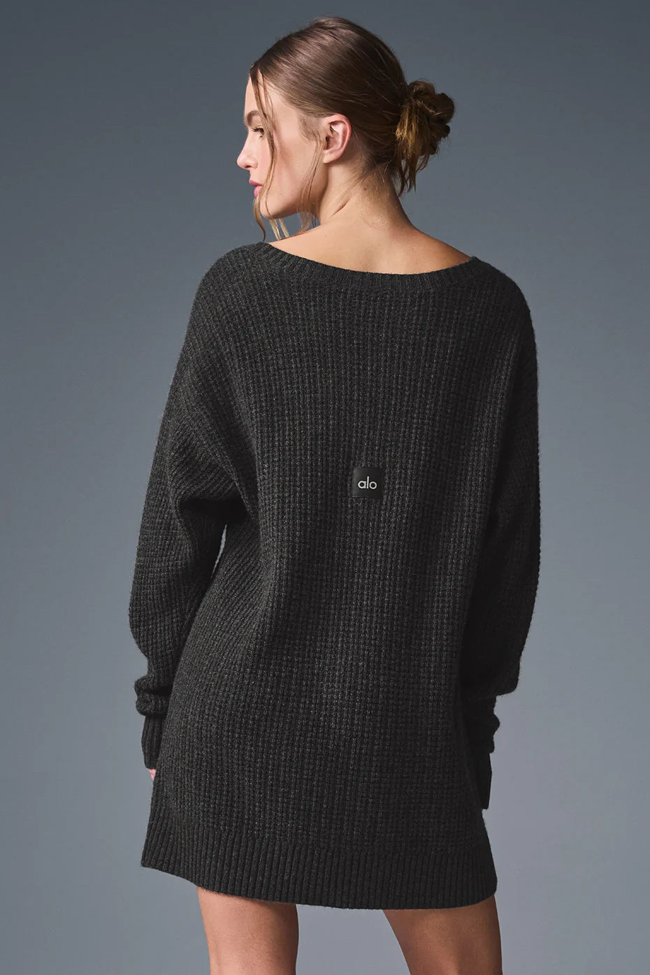 Cashmere Plush Waffle Dress - Dark Heather Grey