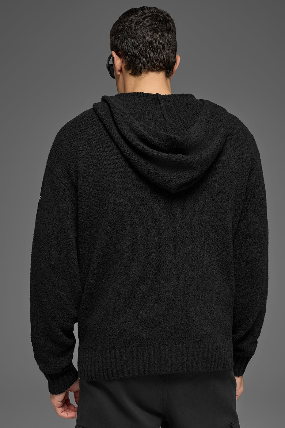 Textured Knit Hoodie - Black