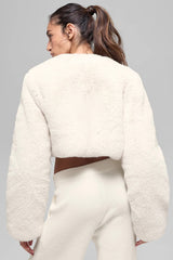 Faux Fur Chic Cropped Jacket - Ivory