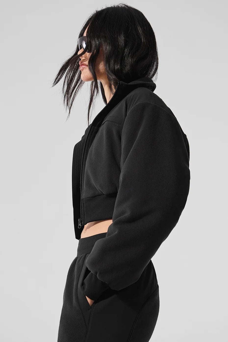 Polar Fleece Cropped Wintry Mix Jacket - Black