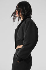Polar Fleece Cropped Wintry Mix Jacket - Black