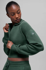 Scholar Knit Cropped Full Zip Jacket - Clover Green
