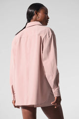 Pinstripe Daylight Button Down Long Sleeve - Pink Quartz/Ivory
