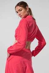 Cropped Breezy Full-Zip Cover Up - Candy Red