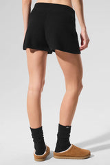 Cashmere High-Waist Plush Waffle Short - Black