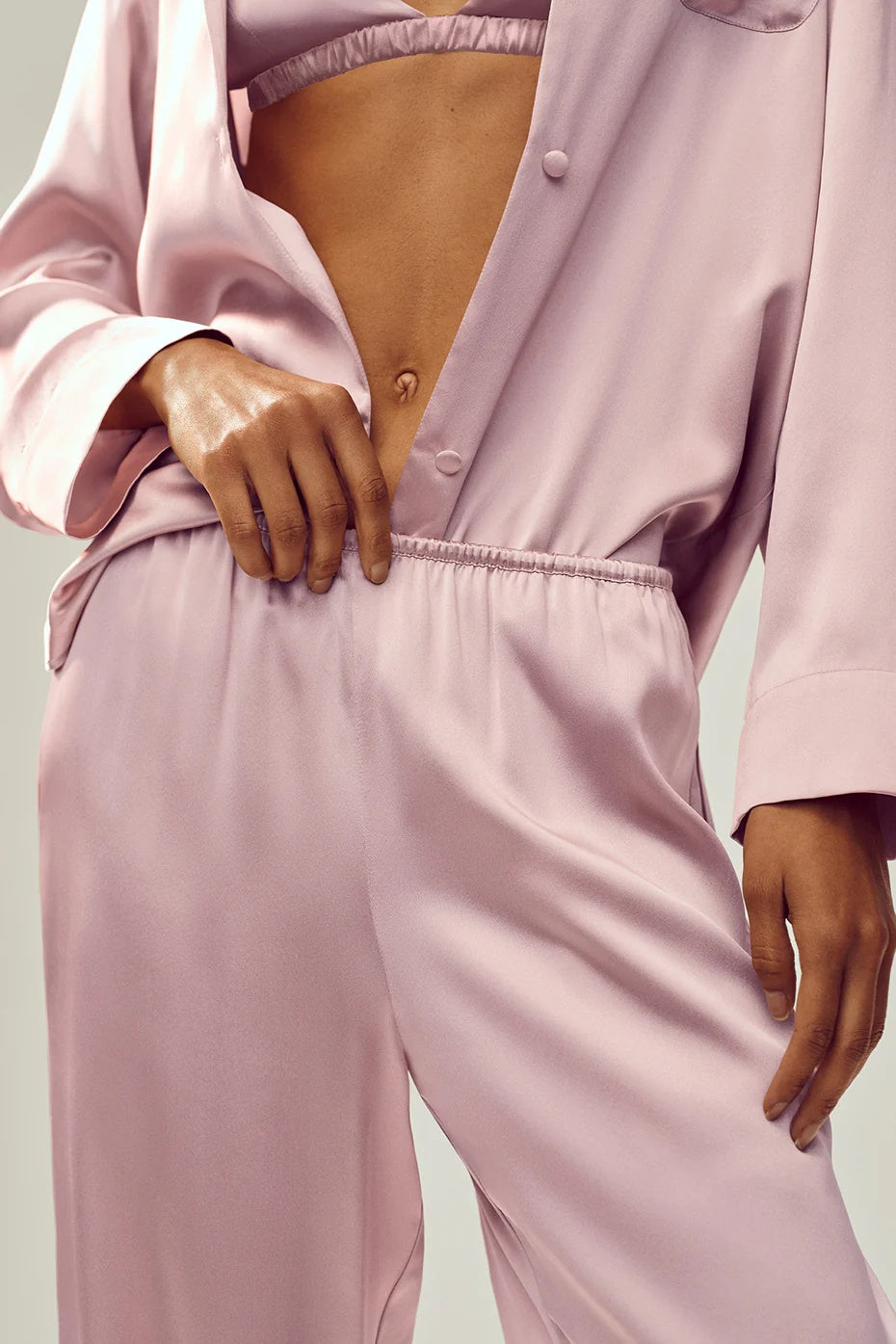 Silk Luminous Pant (Long) - Pink Champagne