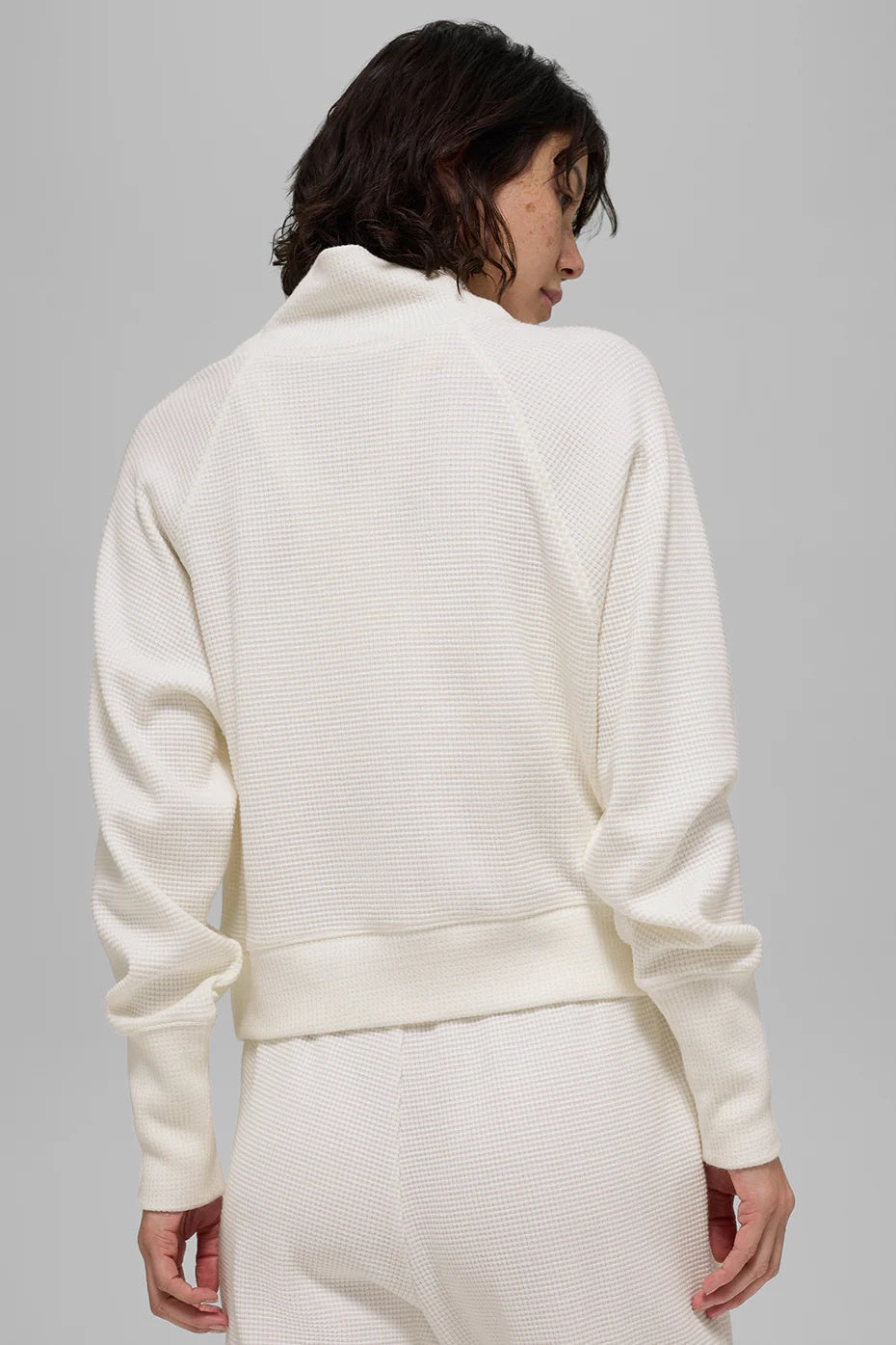 Waffle Weekend Escape Mock Neck Long Sleeve - Ivory