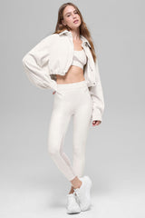 Ribbed Velour Cropped Mountain Side Jacket - Ivory