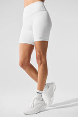 7" High-Waist Biker Short - White