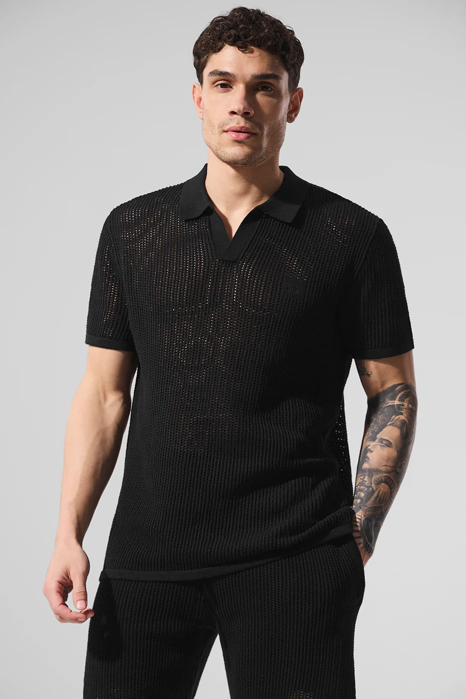 Open-Knit Polo - Black