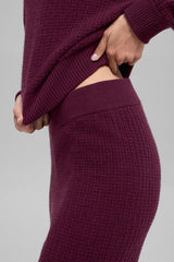 Cashmere High-Waist Plush Waffle Pant - Burgundy