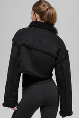 Faux Shearling Snowfall Cropped Jacket - Black