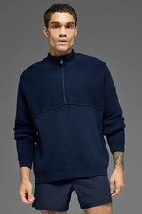 Domain Shift Rib Knit 1/4 Zip Sweater - Navy