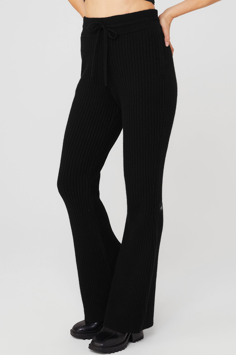 Cashmere Ribbed High-Waist Winter Dream Flare Pant - Black