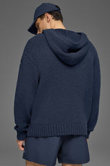 Textured Knit Hoodie - Navy