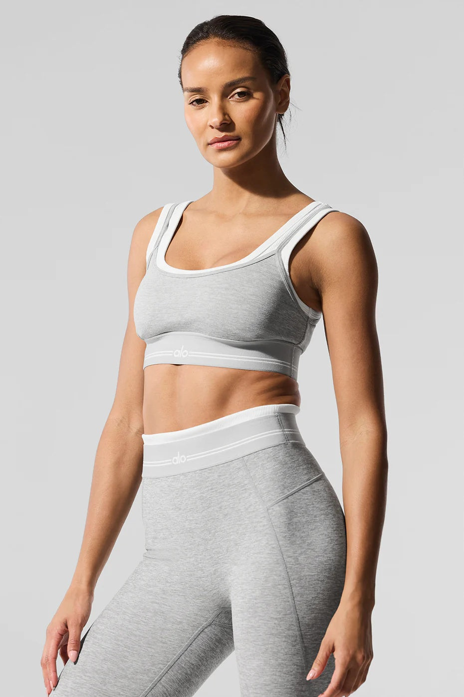 Alosoft Better Together Bra - Athletic Heather Grey/White