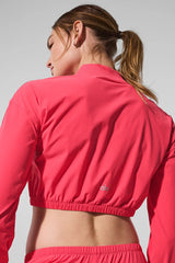 Cropped Breezy Full-Zip Cover Up - Candy Red