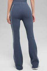 Ribbed Sweater Knit Highline Flare Pant - Bluestone/White