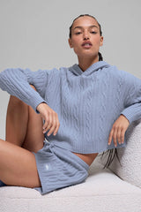 Cable Knit Winter Bliss Hoodie - Winter Frost