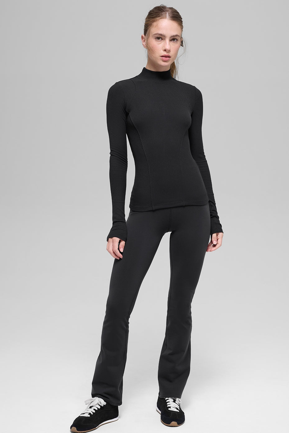 Ribbed Mesmerize Mock Neck Long Sleeve - Black