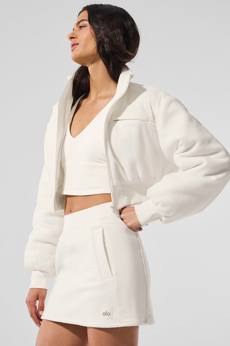 Polar Fleece Cropped Wintry Mix Jacket - Ivory