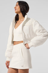 Polar Fleece Cropped Wintry Mix Jacket - Ivory