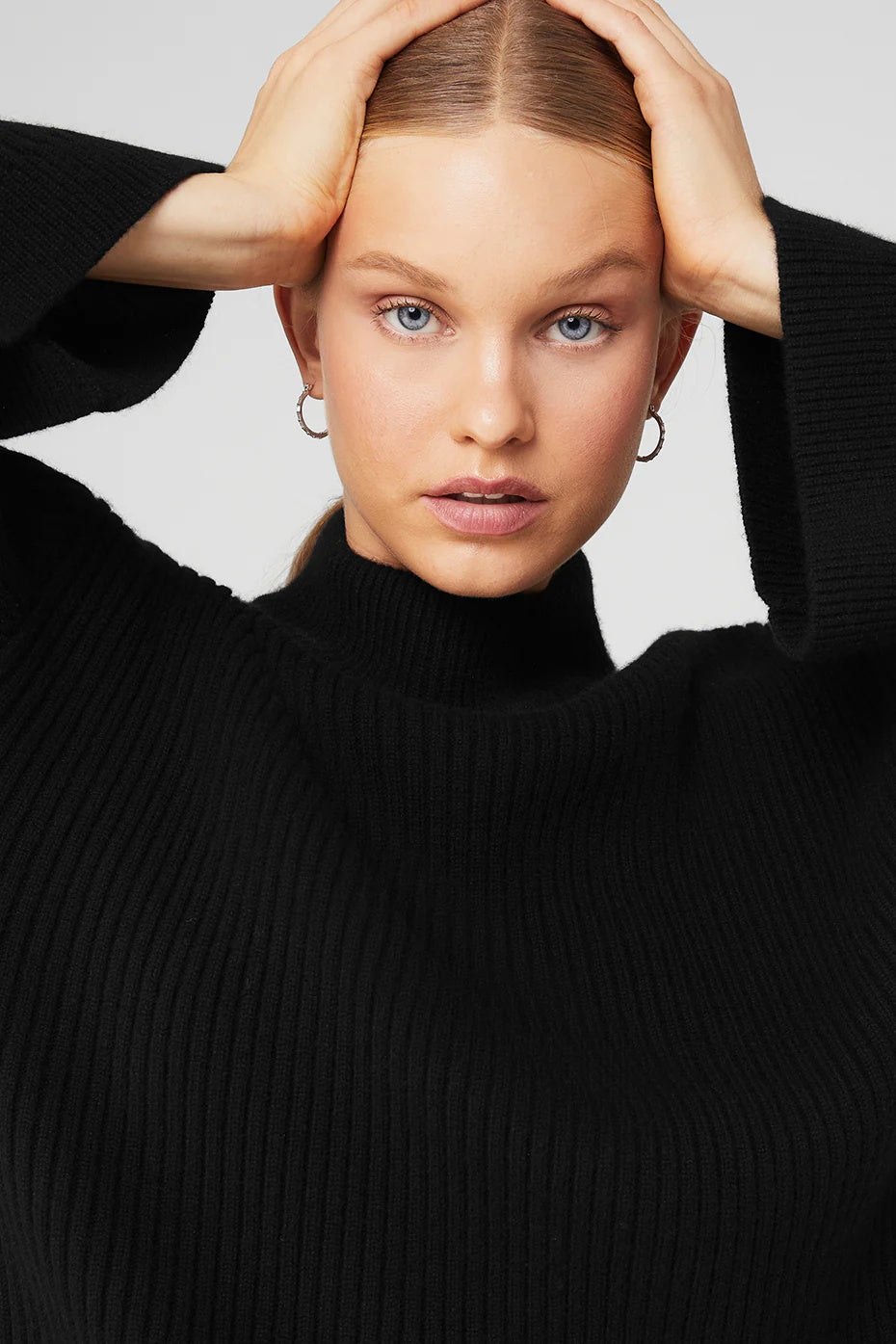 Cashmere Ribbed Winter Dream Mock Neck Coverup - Black