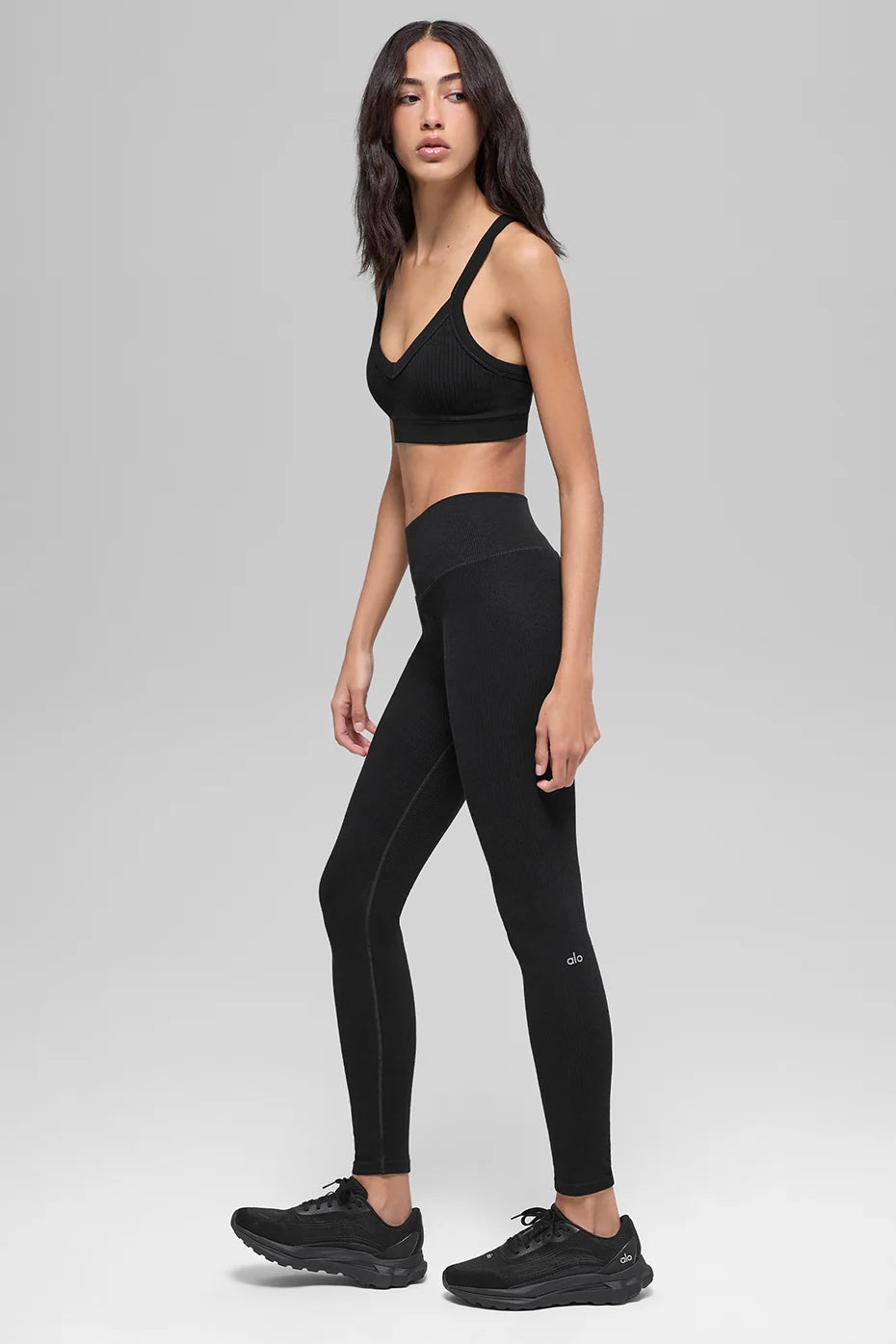 Seamless High-Waist Two Tone Rib Legging - Black
