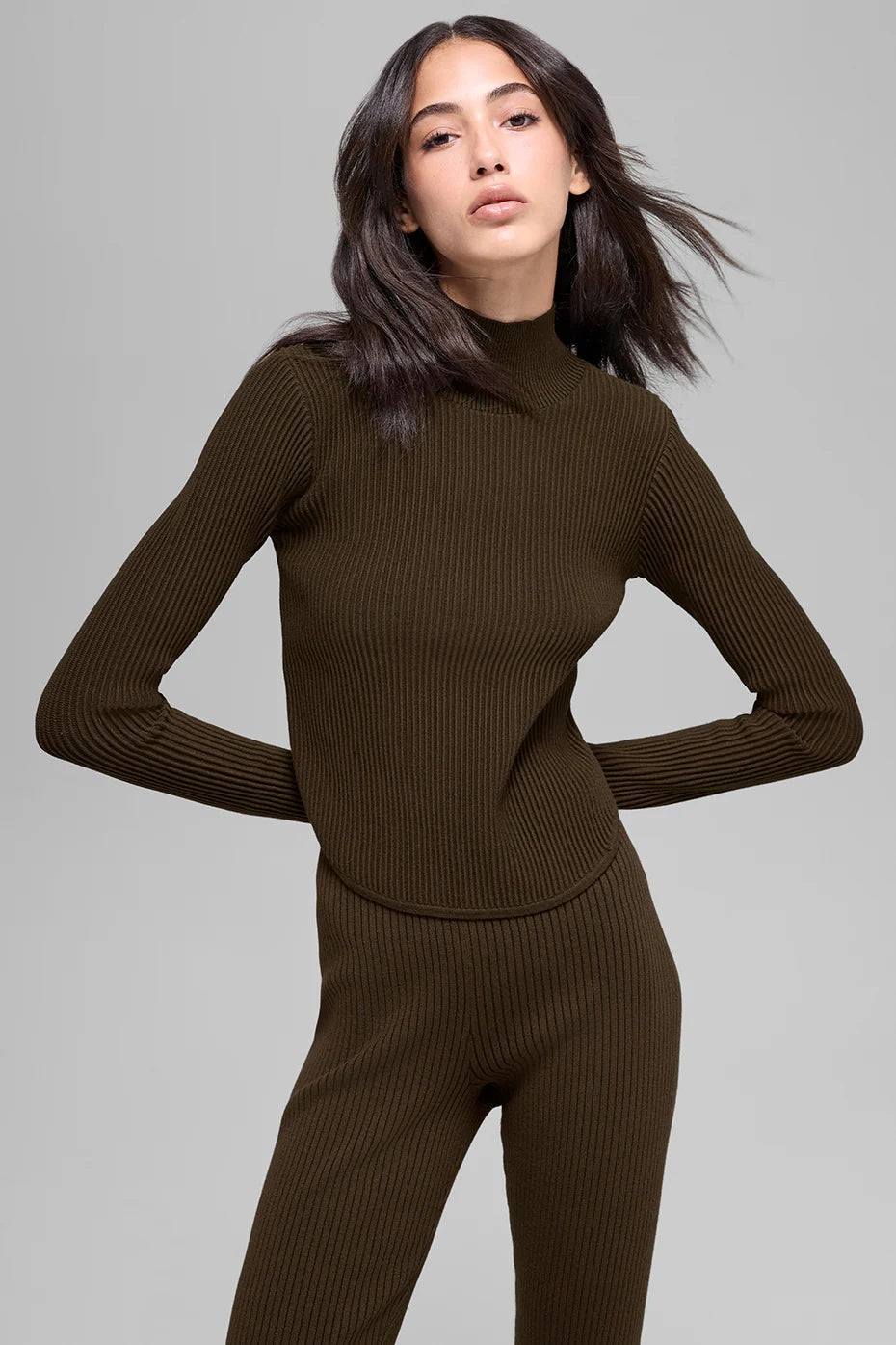 Denim Knit Backless Long Sleeve - Espresso/Black