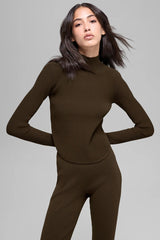 Denim Knit Backless Long Sleeve - Espresso/Black