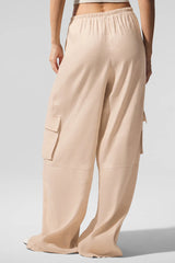 Linen Getaway Cargo Wide Leg Pant - Macadamia