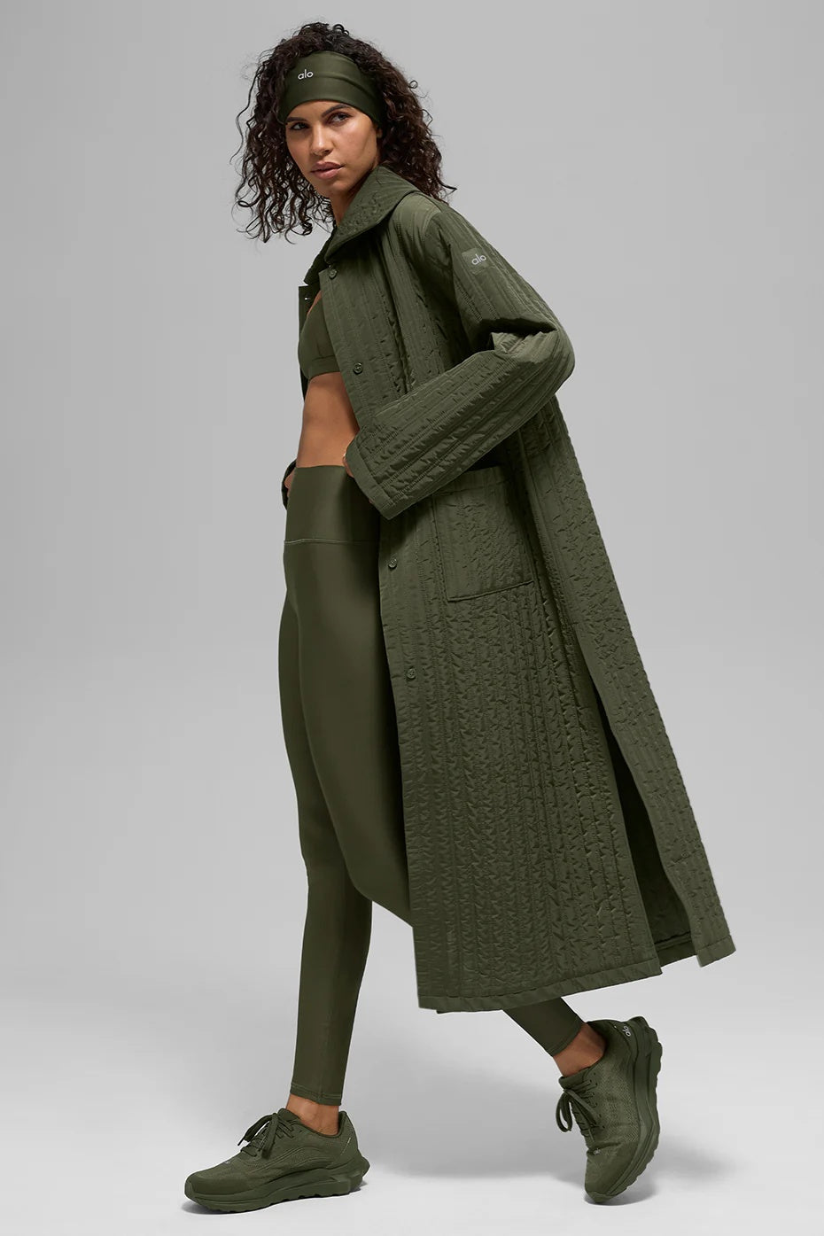 Quilted Skyline Long Coat - Green Olive